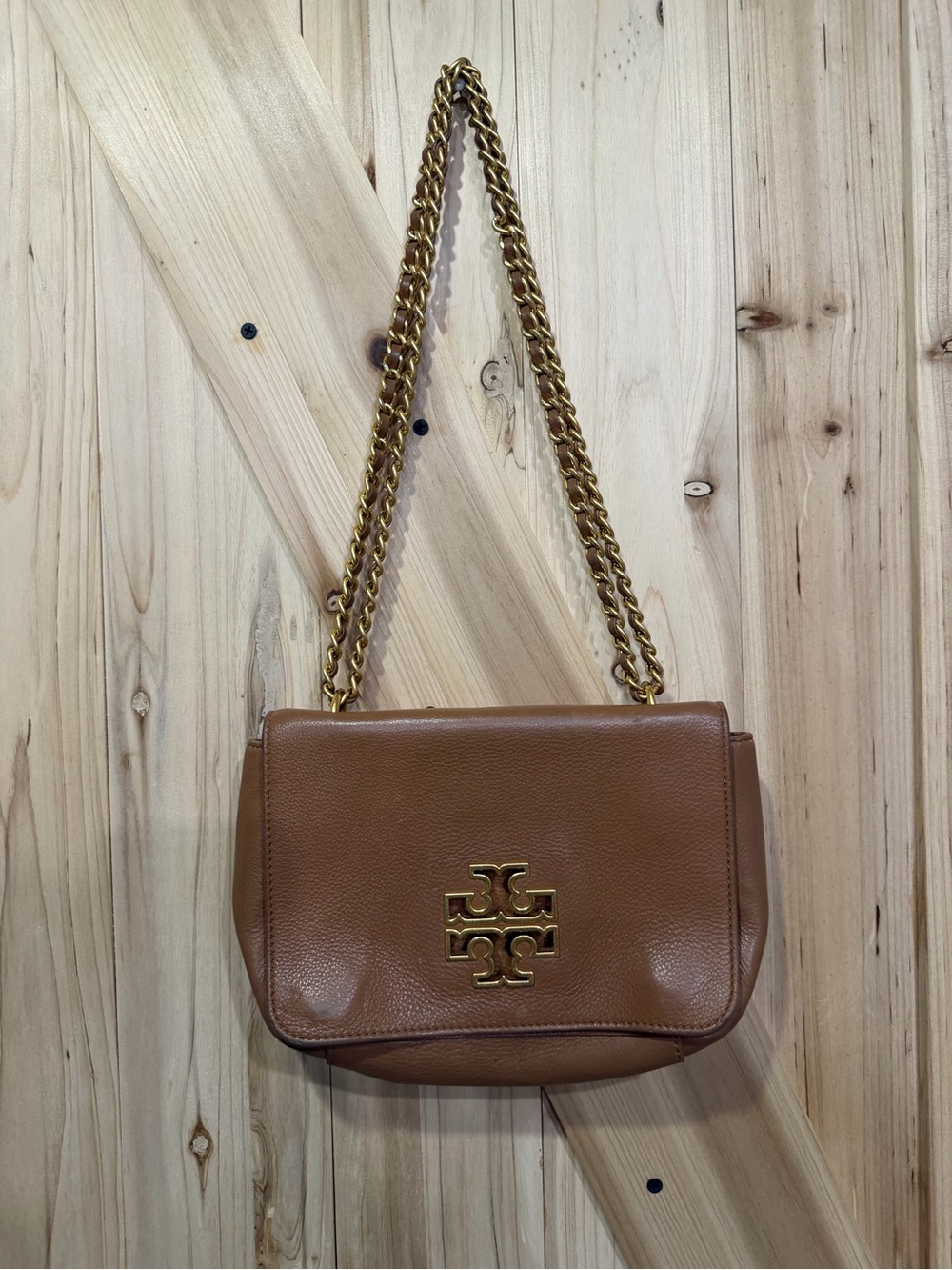 TORY BURCH Britten Convertible Tan Leather Crossbody/Shoulder Bag